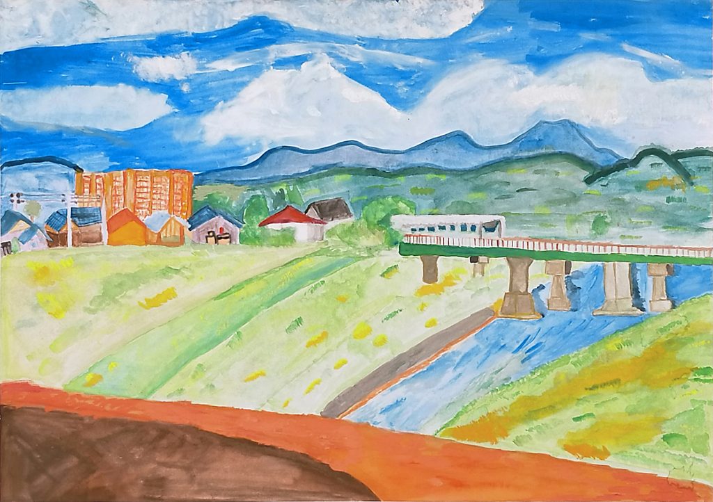 「五十嵐川の風景と鉄橋」嵐南小学校　５年　片貝　夏々